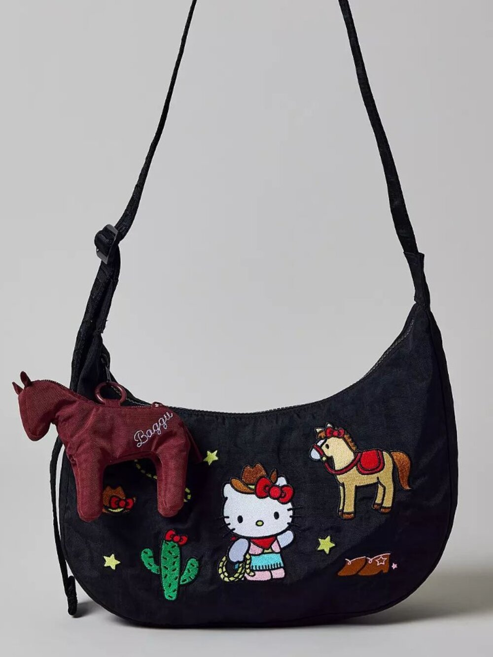 NWT Baggu Medium Crescent Bag - Embroidered Hello Kitty Western